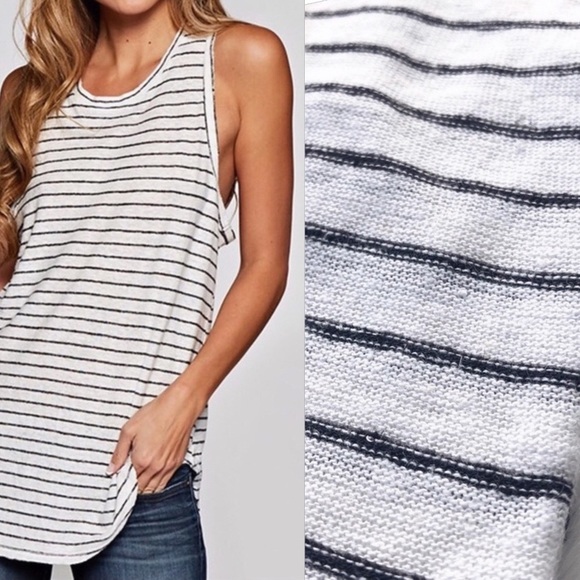 Distressed Striped Racerback Tank White Black - Picture 2 of 9
